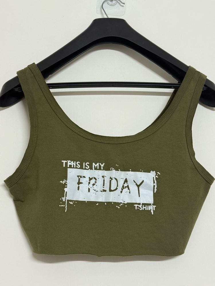 Olive Green Friday Crop Top