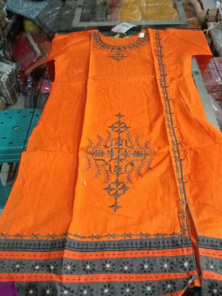 Orange Embroidered Kurti 5pc Combo