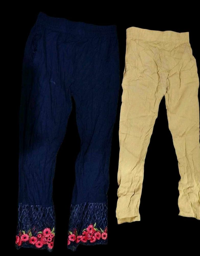 Embroidered &amp; Solid Casual Pants - Set of 2