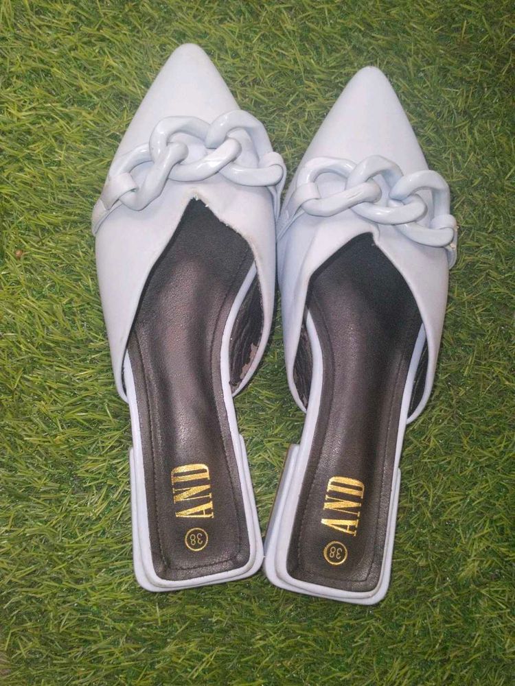 AND Blue Chain Mule Heels Size 38