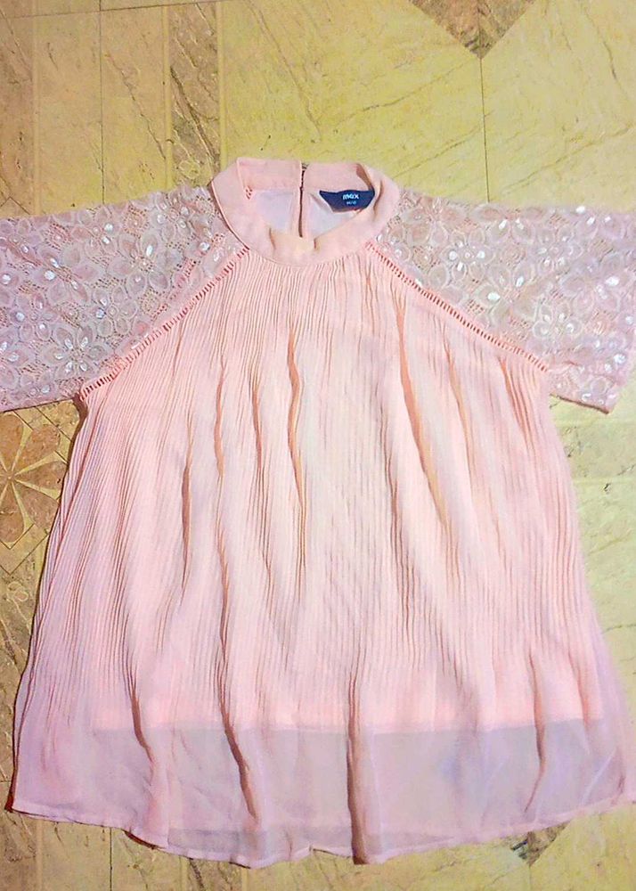 Pink Floral Lace Sleeve Blouse