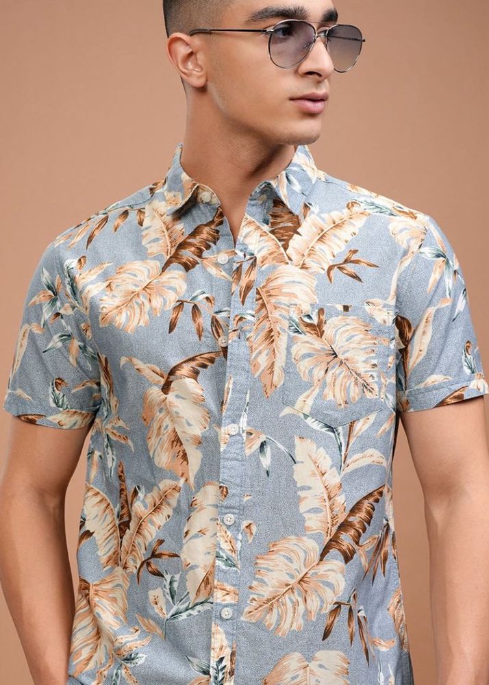 HIGHLANDER Men Green &amp; Beige Slim Fit PrintedCasua