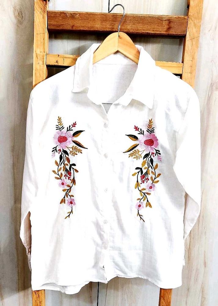 White Cotton Shirt Size-36