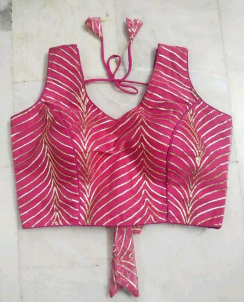 Pink &amp; Gold Leheriya Blouse