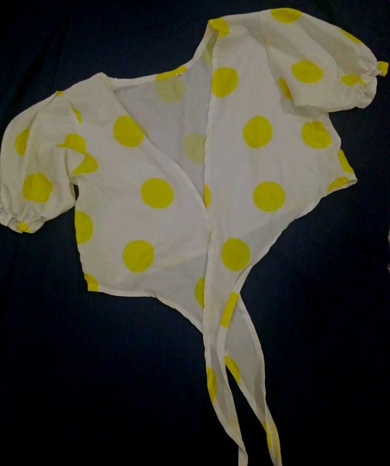 Polka Dot Tie-Front Top