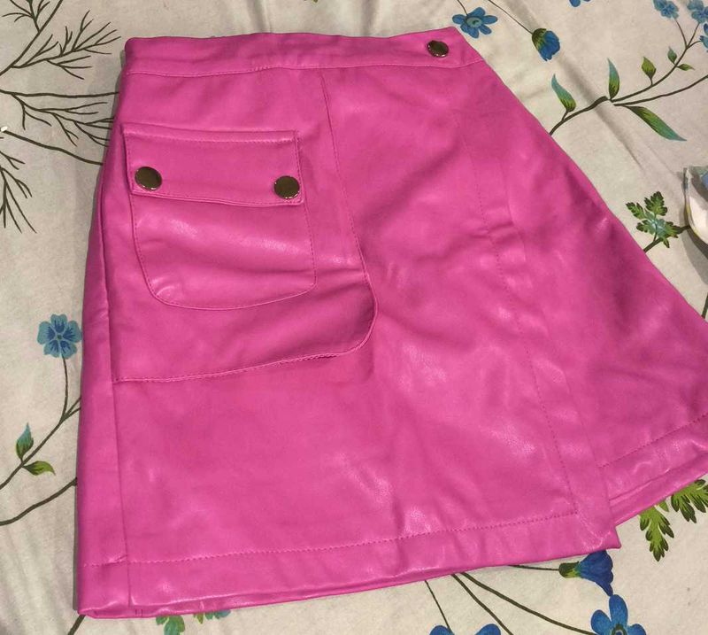 Pink Faux Leather Mini Skirt