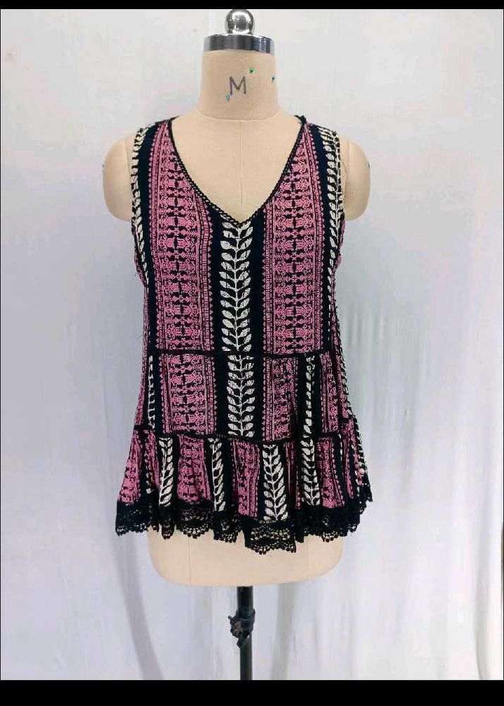 New Sleeveless Leave Print Lace Top