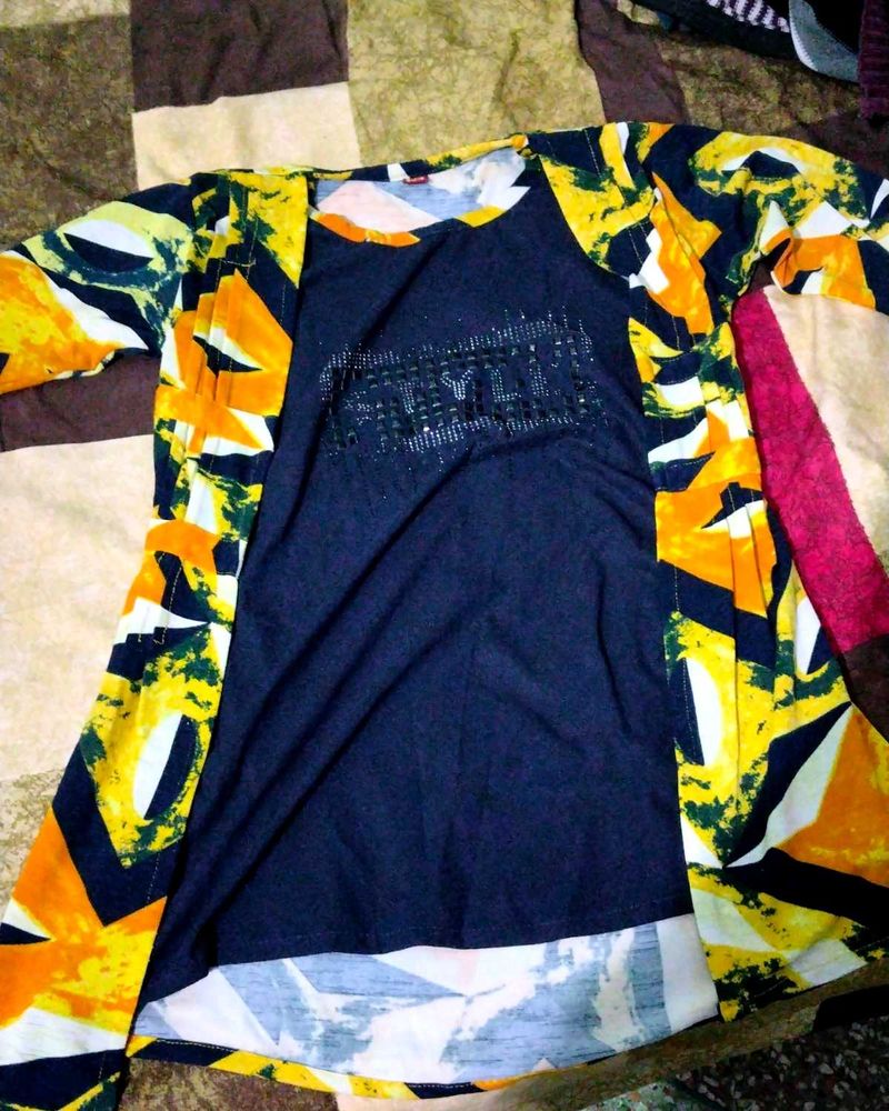 😍Stone Work Navy Blue 💙 Yellow Jacket Top I 38