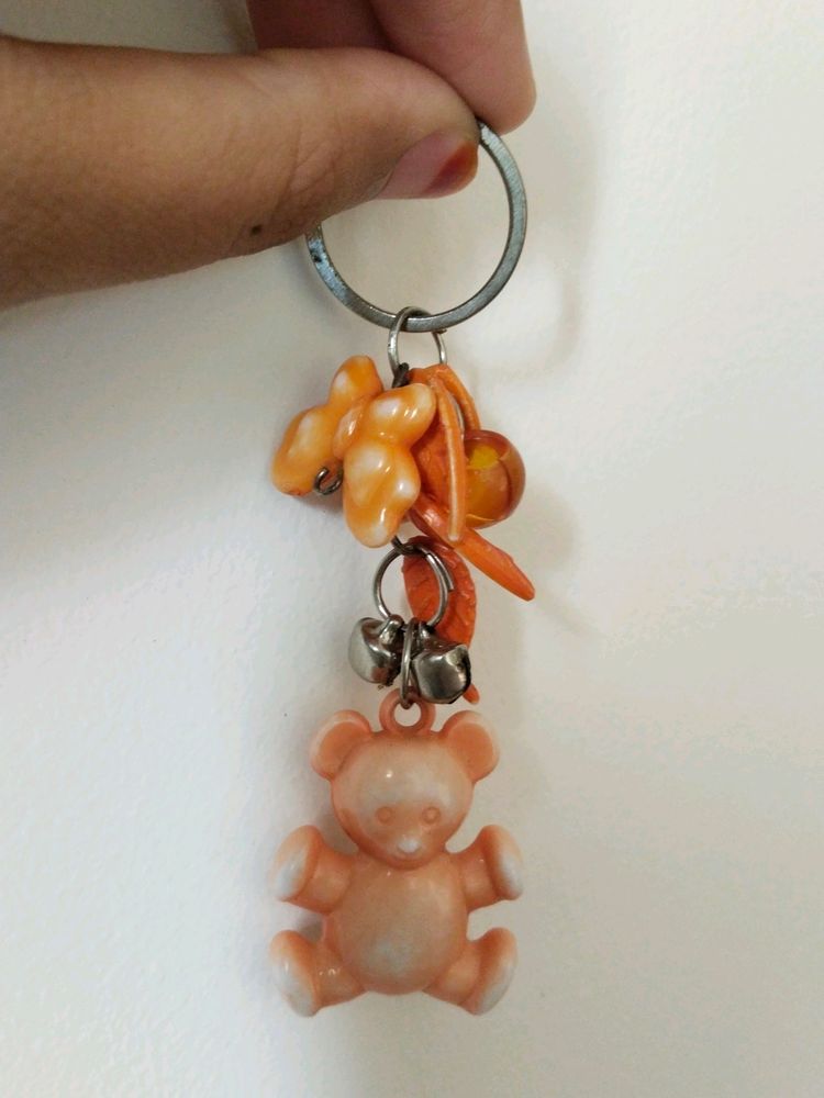 Orange Teddybear Keychain With Beautiful Butterfly