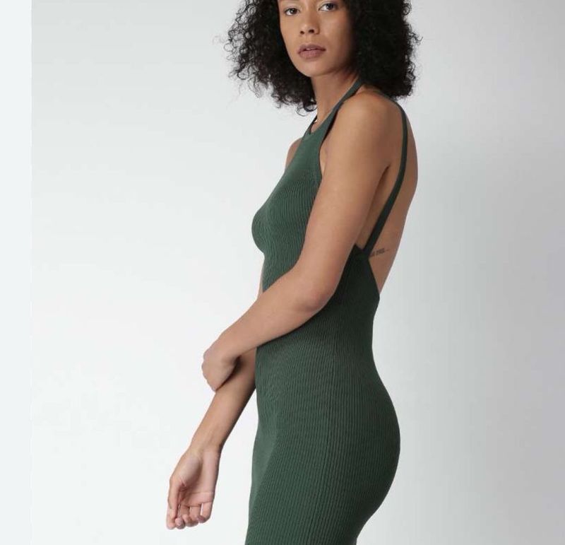 Green Ribbed Halter Dress
