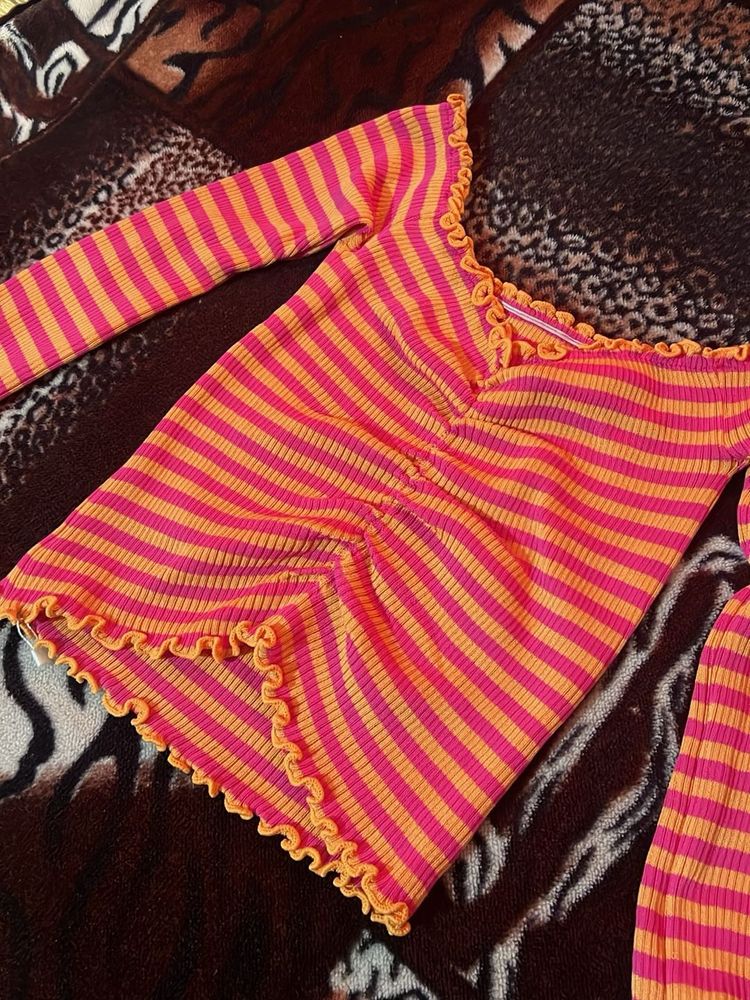 Off  Shoulder Striped knit top