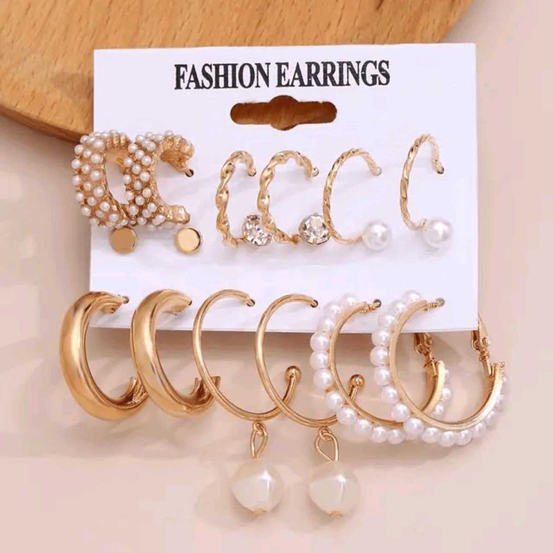 Earring Set - Gold Hoops &amp; Pearl Accents
