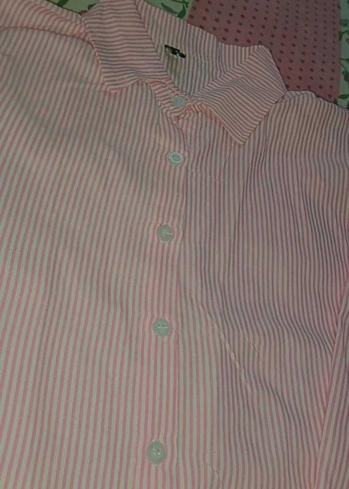 Pink Crop Striped Button-Down Shirt
