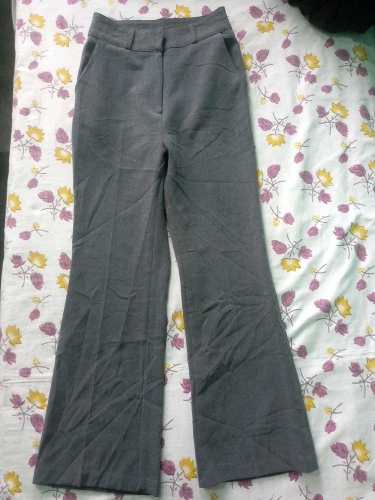 Grey Cotton Blend Trousers