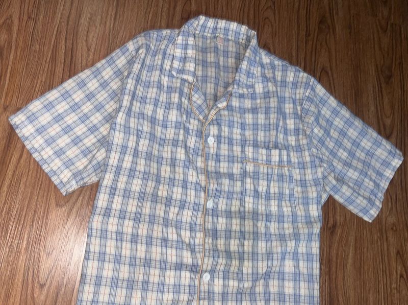 Blue Plaid Pajama Top