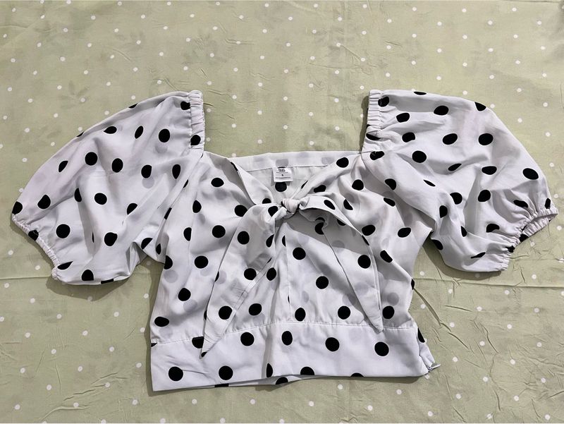 Polka Dot Tie-Front Top