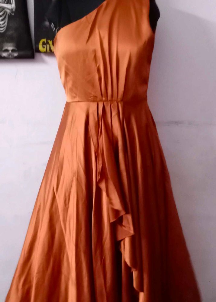 One Shoulder Satin Cocktail Dress .