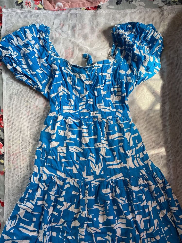 Blue &amp; White Print Mini Dress