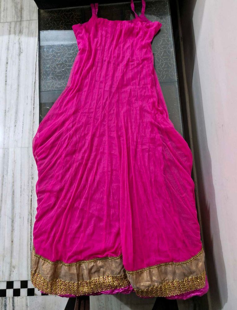 Pink Anarkali Dress with Gold Trim