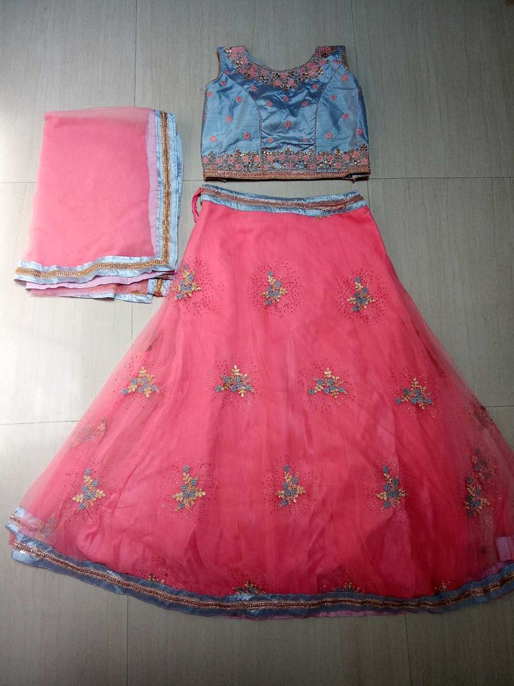 Elegant Pink Lehenga With Grey  Blouse &amp; Duptta