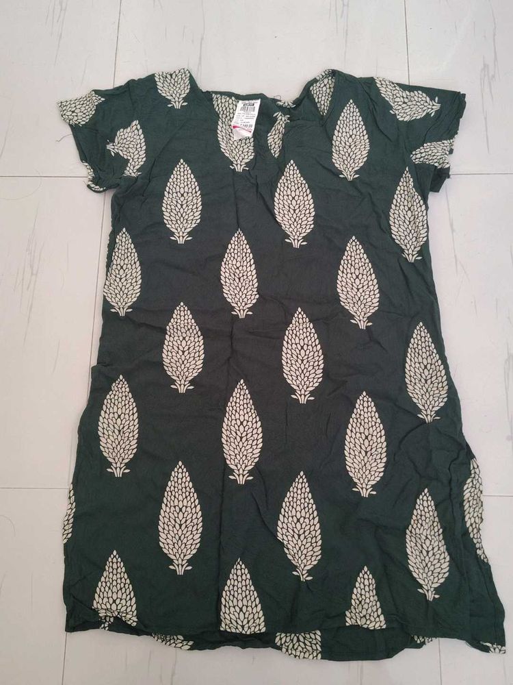 Green Floral Print Short Kurti