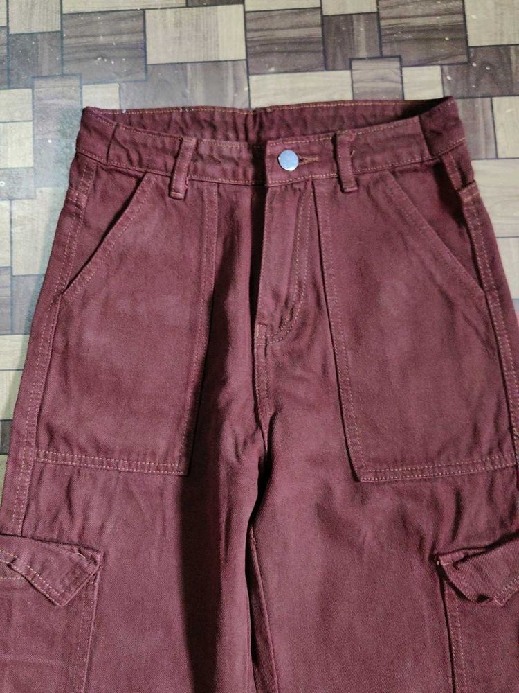 Brown Maroon Coffee Colour Cargo Jeans