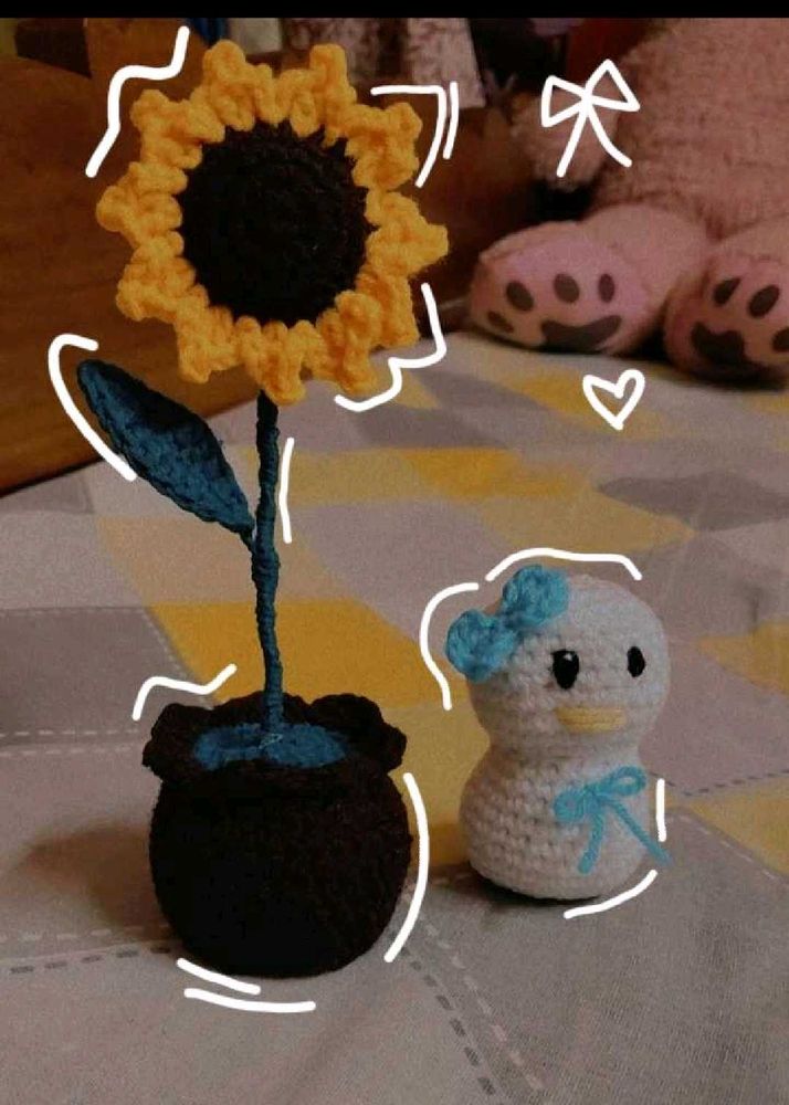 Crochet Sunflower pot and duck 🌻🦆