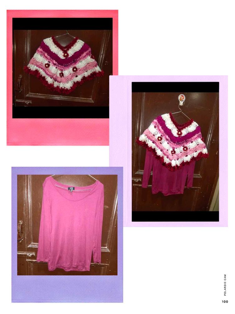 Combo Of Top And Handknitted Poncho