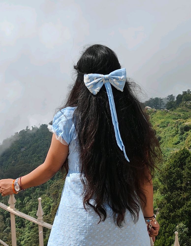 HANDMADE light Blue Big Size BOW Alligator Clip