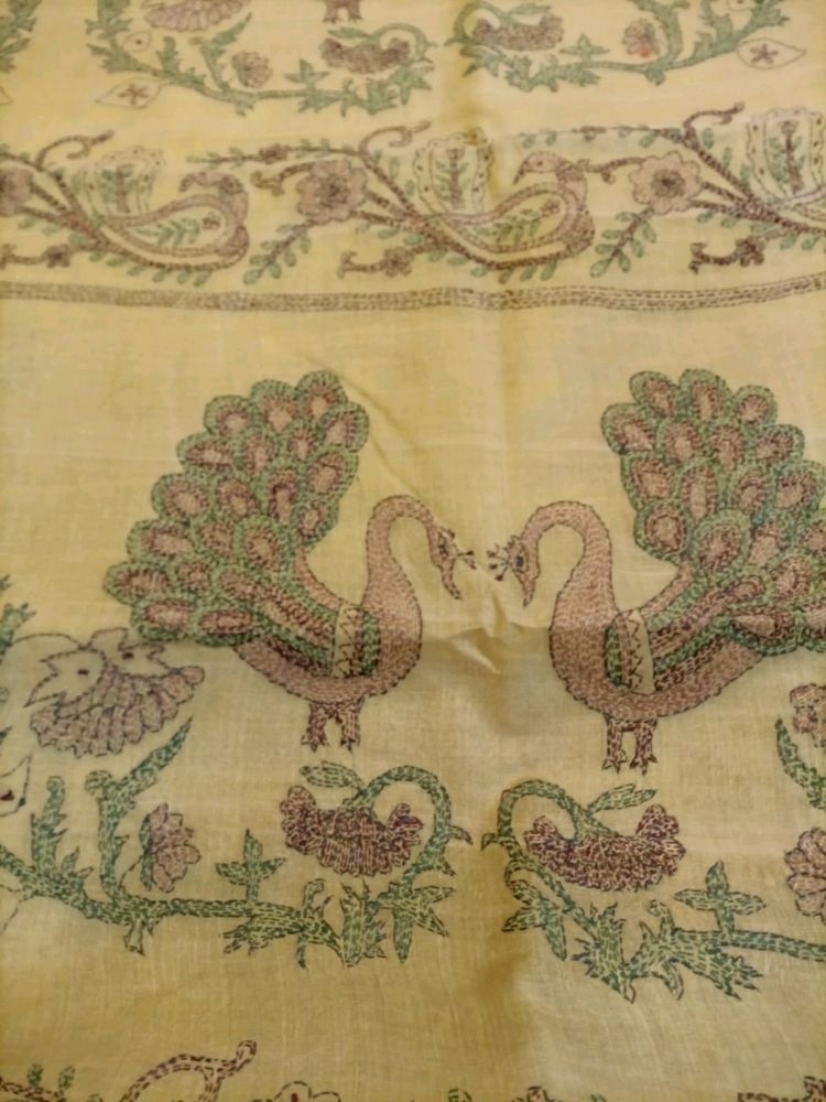 Tussar Silk Hand Kantha Stitched Saree