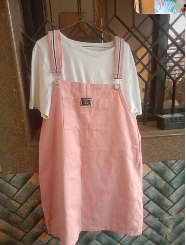 Dungree Dress! Pink One With Tshirt