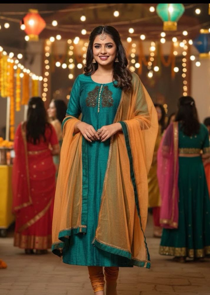 NEW Teal &amp; Gold Embroidered Kurta Set