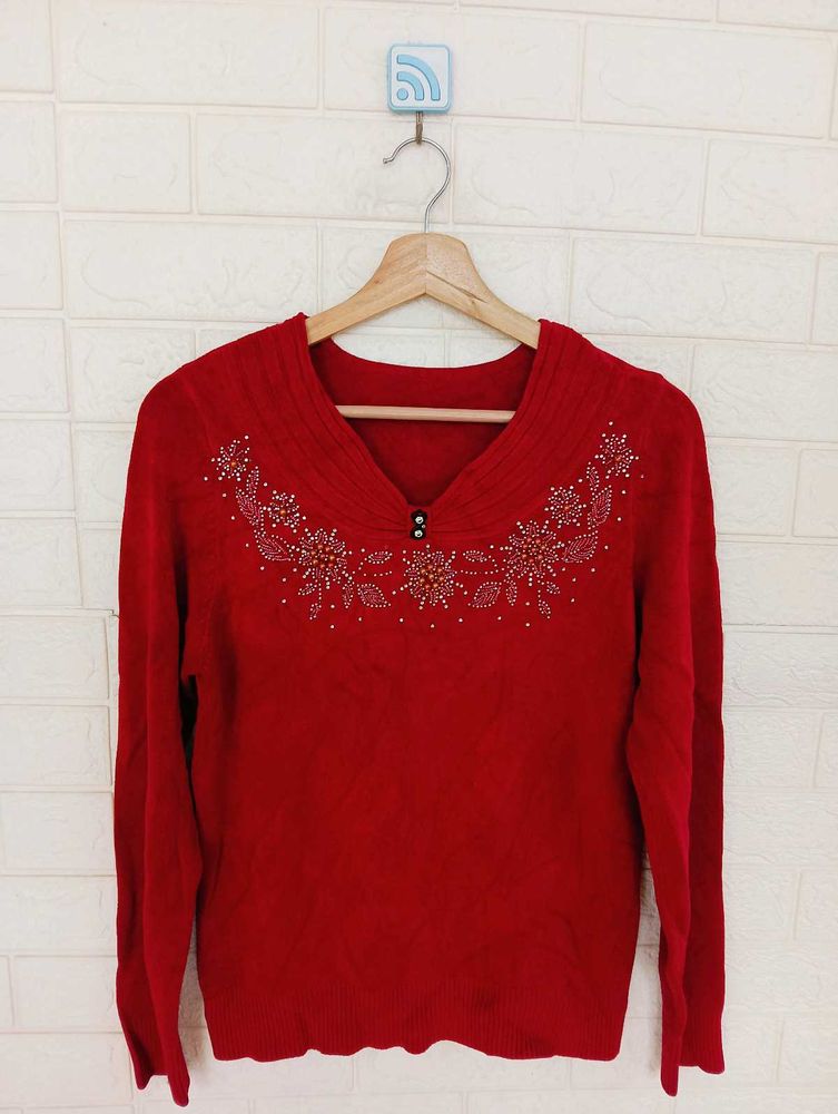 Red Embellished Sweater