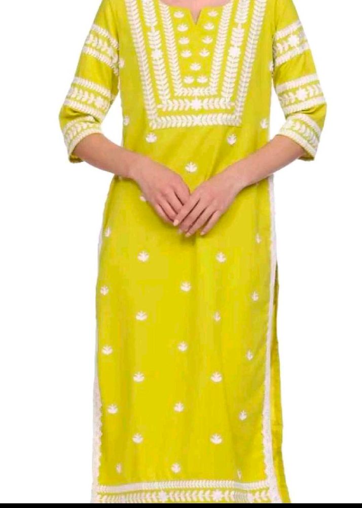 Myntra Lime Yellow Embroideried Chikankari Kurti