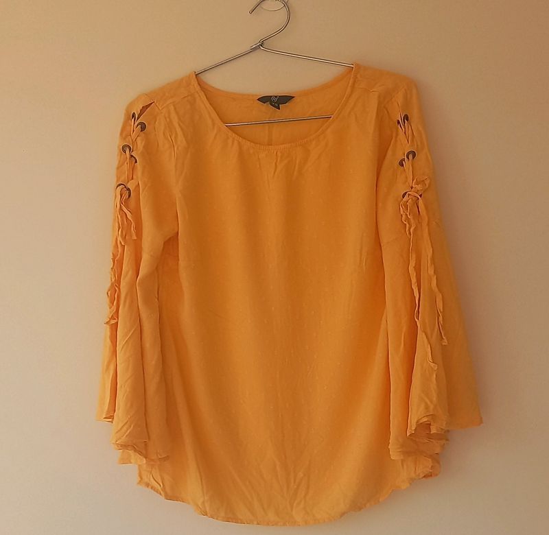 Korean Yellow Flared Top For Women
