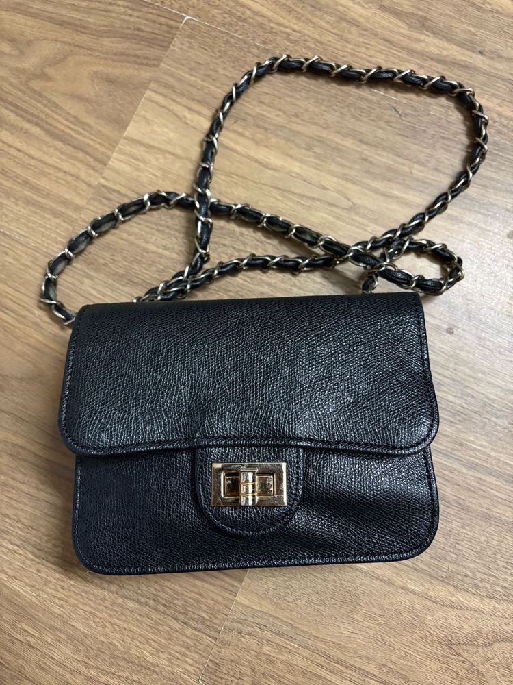 Leather Black Sling Bag Small