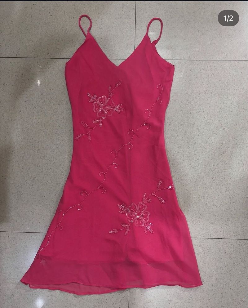 Pink Floral Spaghetti Strap Dress