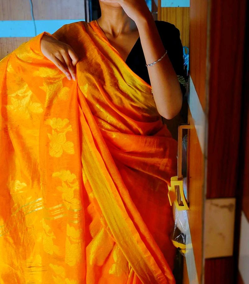 Vibrant Orange Silk Saree