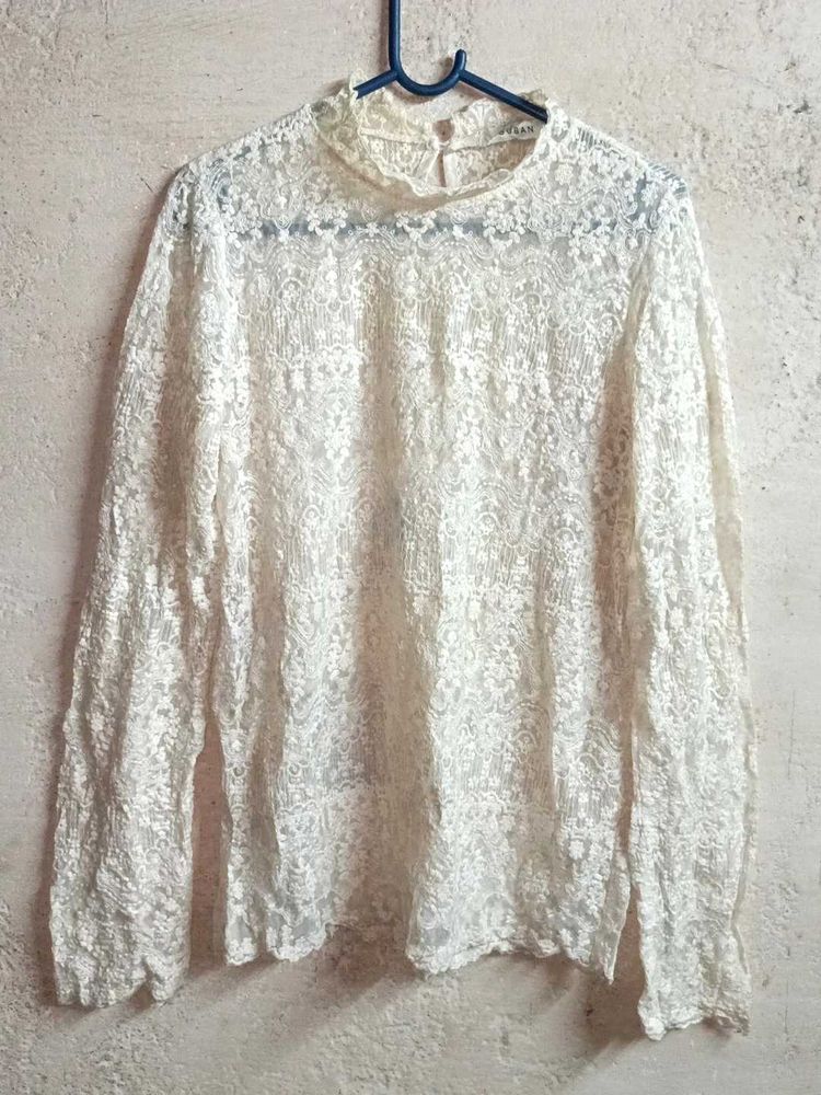 Women&#39;s See-through Lace Top Cream