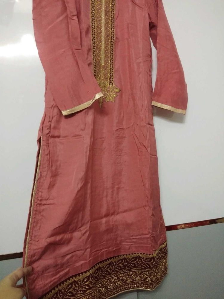 Party Wear Suit Pink And Golden