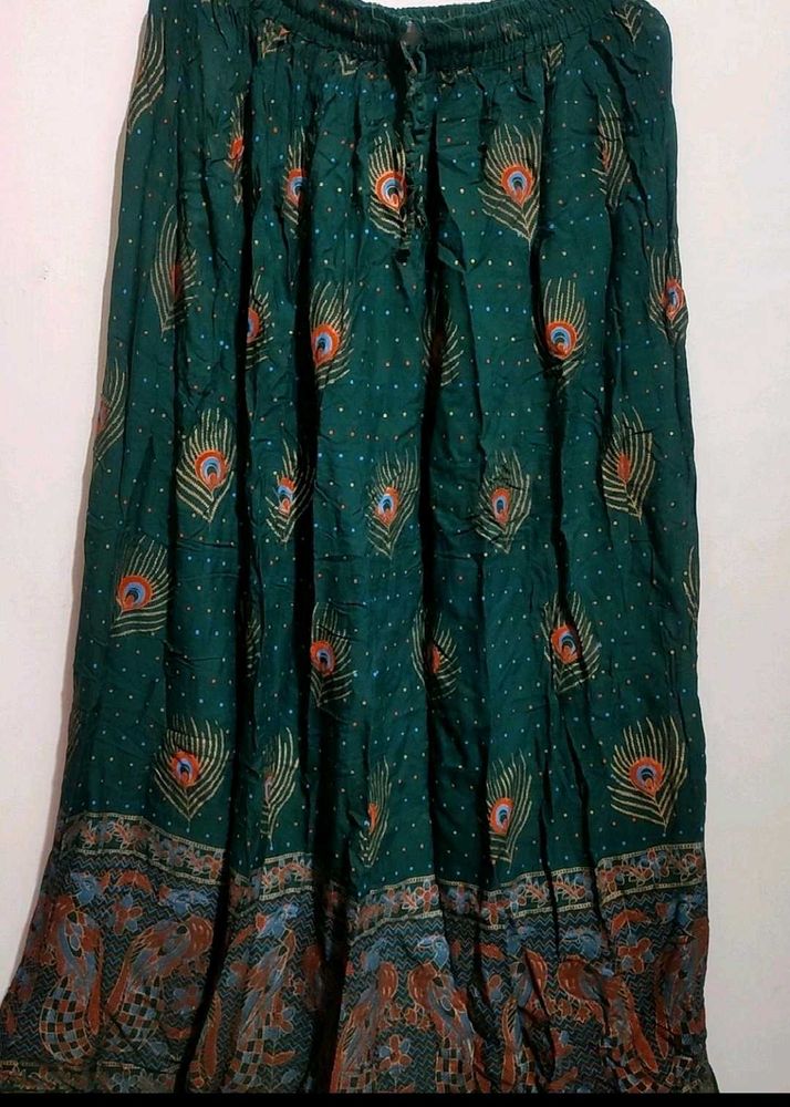 Dark Green Skirt Peacock 🦚pankh Print 30 Waist