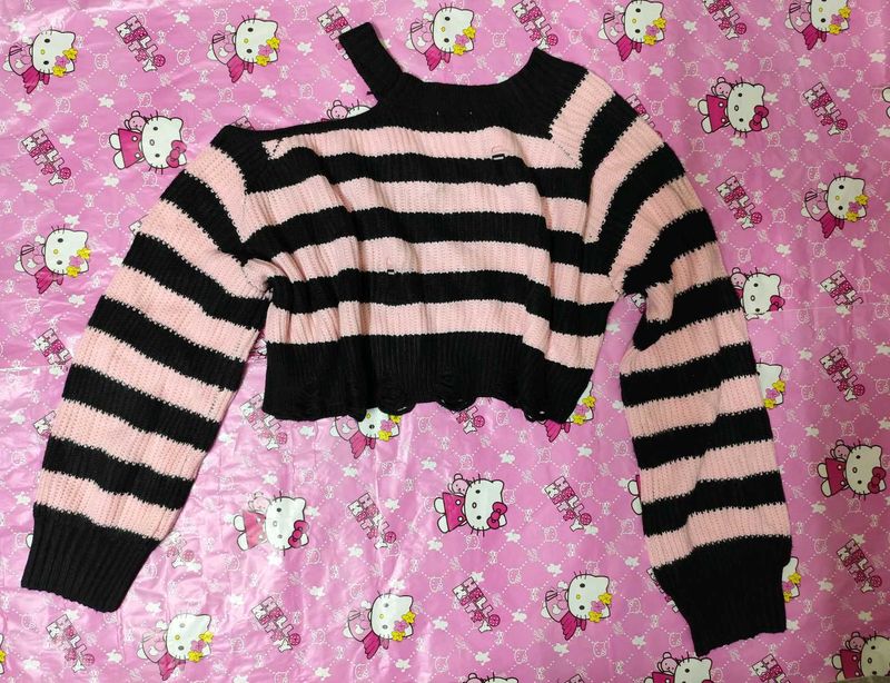 Pink &amp; Black Striped Alt Scene Sweater