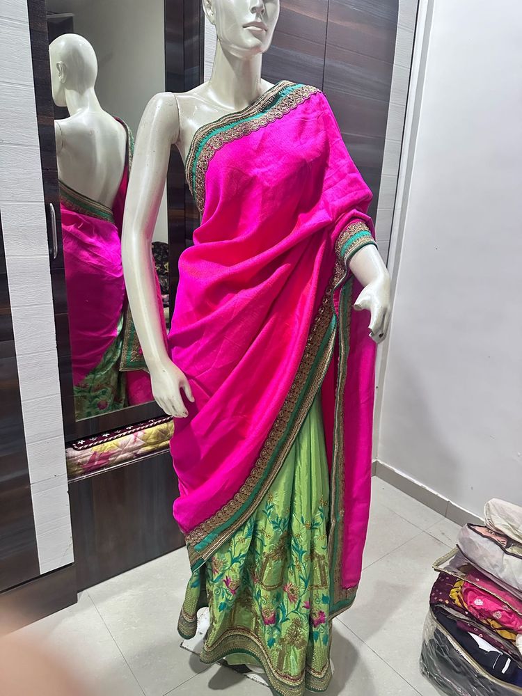 Pink &amp; Green Saree