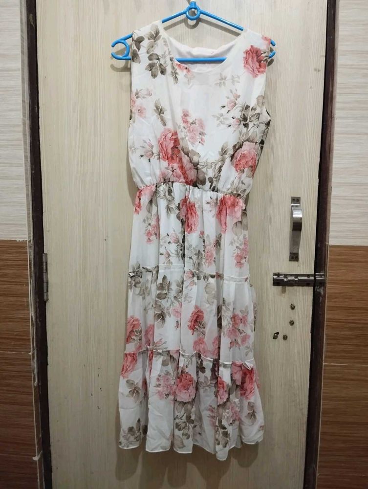 Pinteresty White And Pink Floral Dress With Shrug