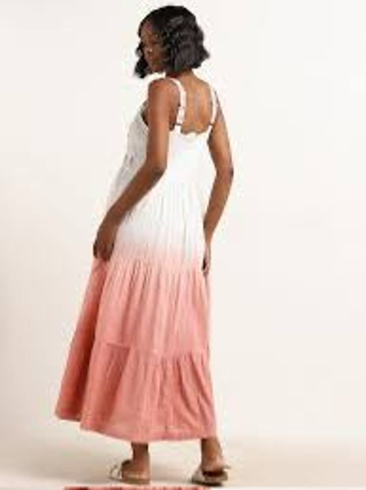 Bombay Paisley Peach Embroidered Tiered Dress