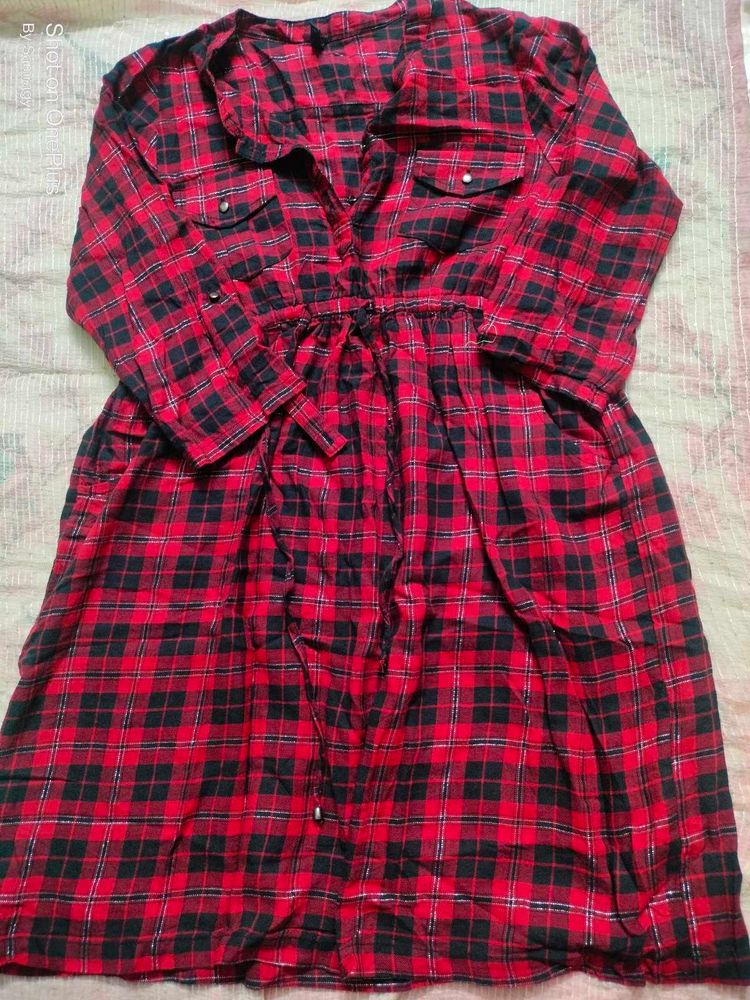 Red Plaid Shirt Dress