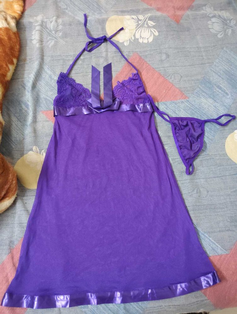 Purple Lace Babydoll Lingerie Set