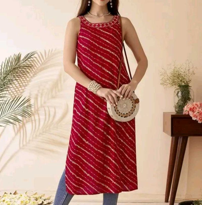 Sleeveless Red Kurta/Kurti Designer