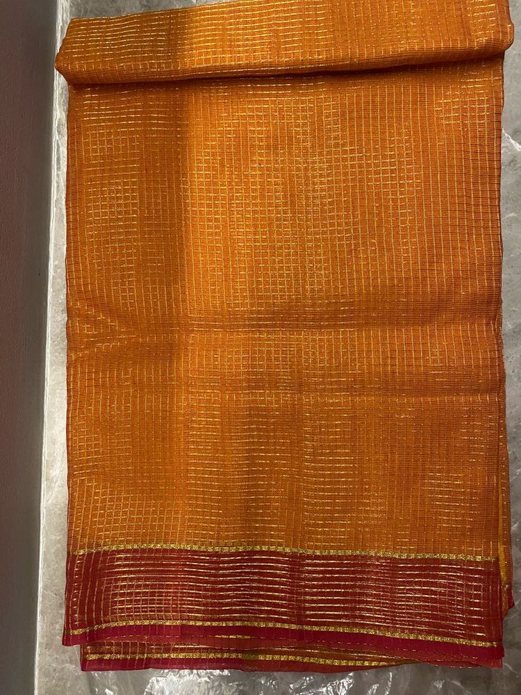 Saree With Zari Piping All Over