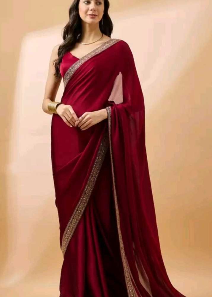 Satin Embroidered Saree
